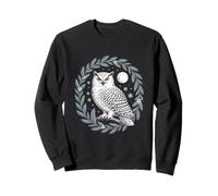 Cottagecore Snowy Owl Moon Wreath Starry Night Scene Sweatshirt