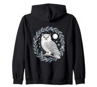 Cottagecore Snowy Owl Moon Wreath Starry Night Scene Zip Hoodie