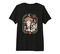 Cottagecore Western Cow Sitting by a Woodland Toadstool Premium T-Shirt
