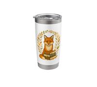 Cottagecore Whimsical Woodland Red Fox Behind Stack of Books Stainless Steel Insulated Tumbler