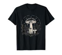 Cottagecore Witchy Outfits Co. Vintage Mushroom Print Goblincore Moon Forest T-Shirt - Girls' - Black - Small