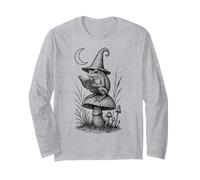 Cottagecore Wizard Frog Lover Cute Toad Mushroom Book Reader Long Sleeve T-Shirt
