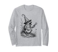 Cottagecore Wizard Frog Lover Cute Toad Playing Banjo Long Sleeve T-Shirt