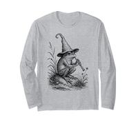 Cottagecore Wizard Frog Lover Cute Toad Playing Flute Long Sleeve T-Shirt