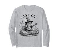Cottagecore Wizard Frog Lover Moon Toad Banjo Book Reader Long Sleeve T-Shirt