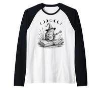 Cottagecore Wizard Frog Lover Moon Toad Banjo Book Reader Raglan Baseball Tee
