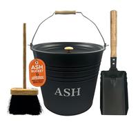 Cottagewright Ash Bucket with Lid and Dustpan and Brush - Essential Log Burner Accessories Coal Bucket for Safe Ash Storage & Fireplace Maintenance Durable Metal Construction
