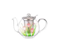 Cottea 1000ml/35oz Hand Painted Pattern Glass Teapot for Stove top,Tea Pot for Loose Tea,Glass Tea Kettle with Infuser,1 Pack, (Tulip)