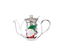 Cottea 1000ml/35oz Hand Painted Pattern Glass Teapot for Stove top,Tea Pot for Loose Tea,Glass Tea Kettle with Infuser,1 Pack, (Green Hat Santa)