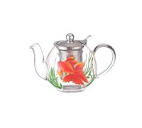 Cottea 1000ml/35oz Hand Painted Pattern Glass Teapot for Stove top,Tea Pot for Loose Tea,Glass Tea Kettle with Infuser,1 Pack, (Goldfish)