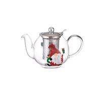 Cottea 1000ml/35oz Hand Painted Pattern Glass Teapot for Stove top,Tea Pot for Loose Tea,Glass Tea Kettle with Infuser,1 Pack, (Red Hat Santa)
