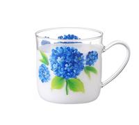 Cottea 12oz/350ml Hand Painted Glass Cups with Handle,Clear Glass Coffee Mugs,Tea Cup for Hot Beverages,Latte Glasses,1 Pack. (Hydrangea)
