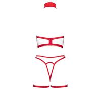 COTTELLI 2 Piece Crotchless Nurse Costume Set - Bust-free Halter Top with Straps & Rings White/Red Crotch Suspender G-String Adjustable Elastic Role Play Lingerie Lingerie