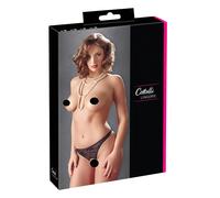 Cottelli - Black Lace Thong with Pearls and Open Design