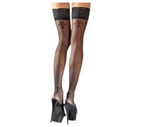 Cottelli - Black Thigh-Highs with Lily Pattern and Stripes