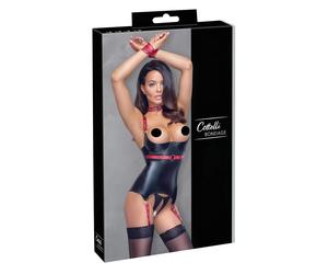 Cottelli Bondage - Shiny Lift-Up Top with Collar (Black) - L