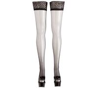 Cottelli - Black Thigh-Highs with Striped Trim