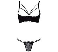 Cottelli - Strappy Ring Bra and Thong Set (Black) - 80B/M