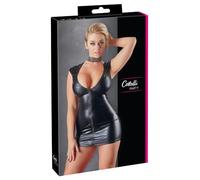 Cottelli Collection Wet Look Dress with Zip, Large Black
