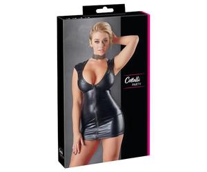 Cottelli Collection Wet Look Dress with Zip, Small Black