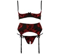 Cottelli Collection X-Large Black Abierta Fina Flock Print Suspender Set