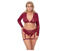 Cottelli Curves - Long Sleeve Lace Set (Red)