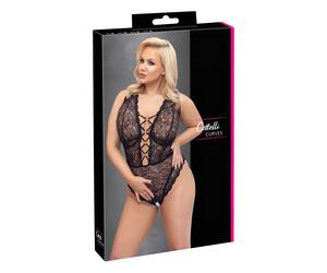 Cottelli Curves Plus Size - Sheer Patterned Bodysuit (Black) - 90D/XL