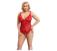Cottelli Curves - Sheer Lace Bodysuit (Red)