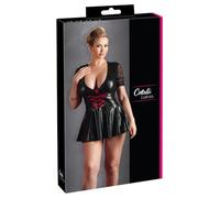 COTTELLI Curves Women's Lacquer Dress Seductive Mini Dress V Neck Cross Lace Sleeve Black Red
