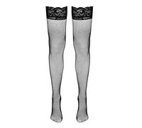 COTTELLI Hold-Up Fishnet Stockings Black with Lace Closure - Sexy Suspender Look Without Suspenders, Non-Slip with Silicone Band, Elastic Fine Mesh Mesh, Women's Lingerie Legwear (M)