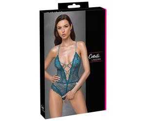 Cottelli - lace-up, lace, open crotch bodysuit (green)