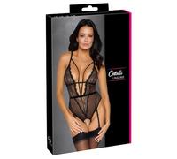 Cottelli Black Lace Pearl Crotchless Body - XL - Black Black