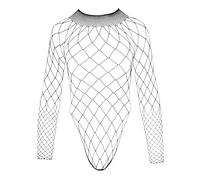 COTTELLI Long Sleeve Mesh Bodysuit Women's Black with Large Mesh Back Cut-Out Rio Style High Cut Highly Elastic & Soft Sexy Lingerie Body