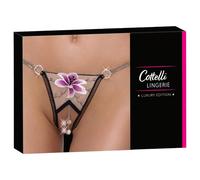 Cottelli - Luxury Embroidered Lily Thong (Black & White) - M/L
