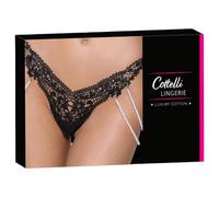 Cottelli - Luxury Embroidered Pearl Thong (Black) - M/L