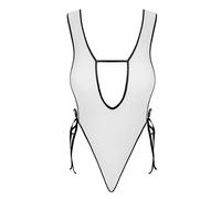 COTTELLI Ombre Body White / Black - Sexy Erotic Lingerie with Lace Look, Open Side with Tie Loops, Extra Deep Back and Cleavage Bridge, High-Leg, Size S-L