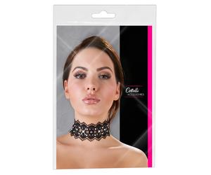 Cottelli - Pearl & Rhinestone Lace Choker (Black)
