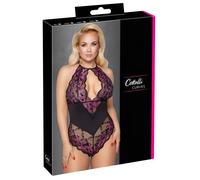 Cottelli Plus Size - Floral Bodysuit (Black-Purple)