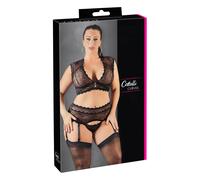 Cottelli Plus Size - Rhinestone Lace Lingerie Set (Black) - 3XL