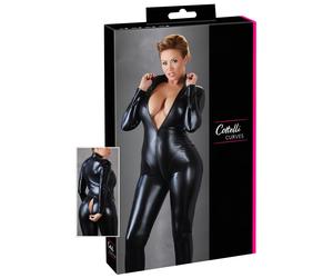 Cottelli Plus Size - Shiny Long-Sleeve Party Jumpsuit (Black) - 3XL