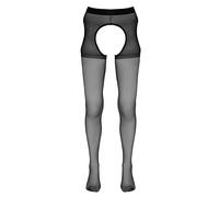 COTTELLI Silky Suspender Tights Open Black 20 Denier - Tights in Suspender Style with Cut-Outs, Reinforced Panties, Open Crotch, Fine Border, Polyamide