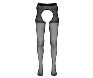 COTTELLI Silky Suspender Tights Open Black 20 Denier - Tights in Suspender Style with Cut-Outs, Reinforced Panties, Open Crotch, Fine Border, Polyamide