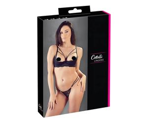 Cottelli - Strappy Ring Bra and Thong Set (Black) - 80B/M