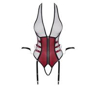 COTTELLI Straps Body Crotchless in Bondage Look with Arm Restraints, Matte Look & Mesh, Rio Style, High Leg Cut, Open Crotch, Removable Garters, Zip Front