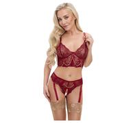 Cottelli - two-piece lace suspender set (red) - L
