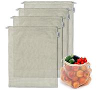 Cottify Reusable Produce Bags, Lightweight Mesh Cotton Bag, Tare Weight, Double Stitched, Vegetable Bags, Potato Storage, Washable, Grocery, Eco Friendly, Color coded, 6-pack in 3 Sizes (2S, 3M, 1L)