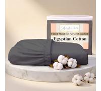Cottington Lane 1 Piece Cal King Size Fitted Sheet Only, Premium Hotel Quality Egyptian Cotton, 15 Inch Deep Pocket Bottom Sheets, Soft, Breathable, Cool & Crisp Bed Sheets, Dark Grey Solid