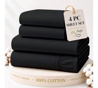 Cottington Lane 100% Cotton California King Sheet Set, 4 Piece Black Luxury Hotel Quality Sheets, Deep Pocket Fits 8-16 Inch Mattress, Soft, Durable, Cooling & Breathable Bedding for Cal King Bed