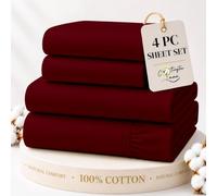 Cottington Lane 100% Cotton California King Sheet Set, 4 Piece Burgundy Luxury Hotel Quality Sheets, Deep Pocket Fits 8-16 Inch Mattress, Soft, Durable, Cooling & Breathable Bedding for Cal King Bed