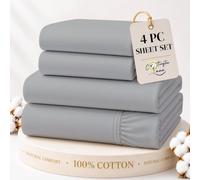 Cottington Lane 100% Cotton California King Sheet Set, 4 Piece Silver Grey Luxury Hotel Quality Sheets, Deep Pocket Fits 8-16 Inch Mattress, Breathable, Durable, Cooling Sheets with Smooth Satin Weave